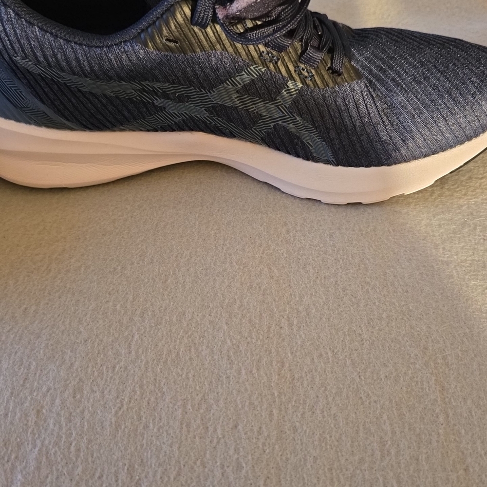 Asics Womens 7.5 Navy Blue Knit Walking Running Gym Comfortable Lace-Up Sneakers